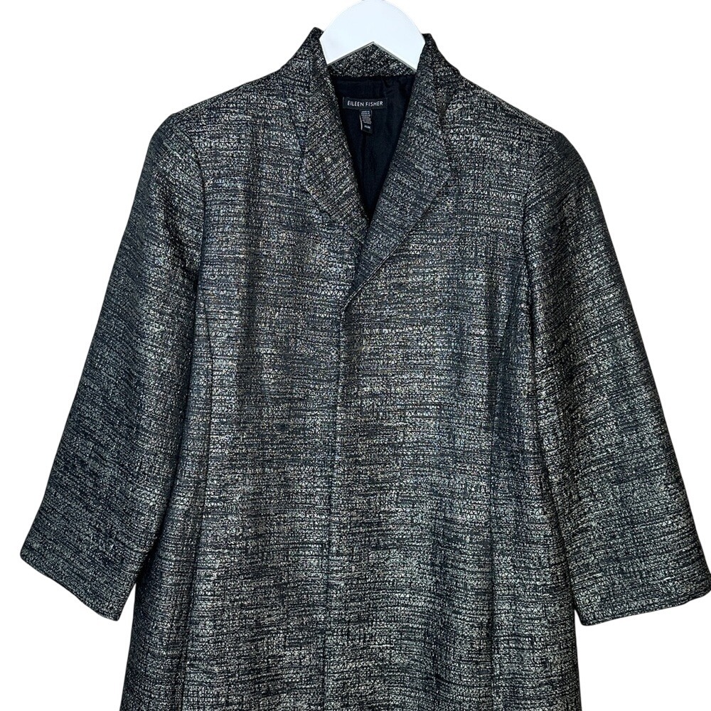 Eileen Fisher Women's Grey and Silver Silk Blend Jacquard Duster Jacket Size M - Picture 4 of 15